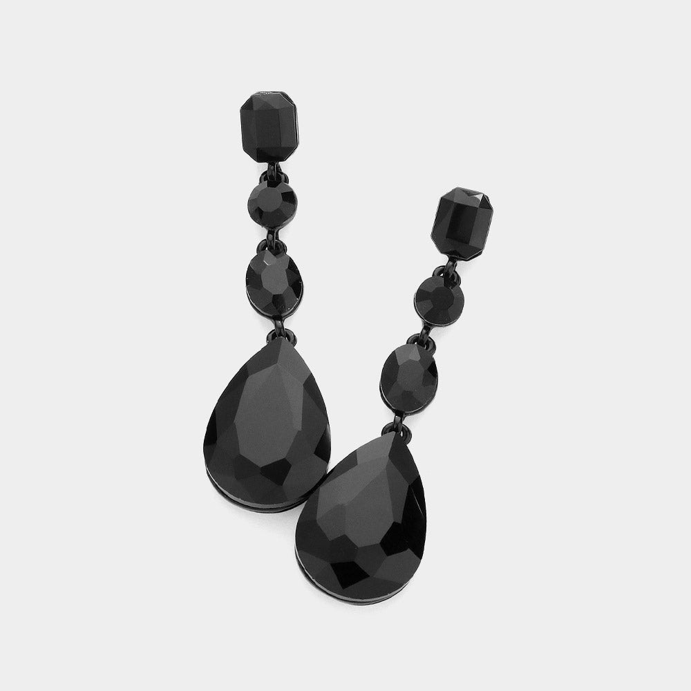 Black Multi Stone Drop Pageant Earrings  | Prom Earrings