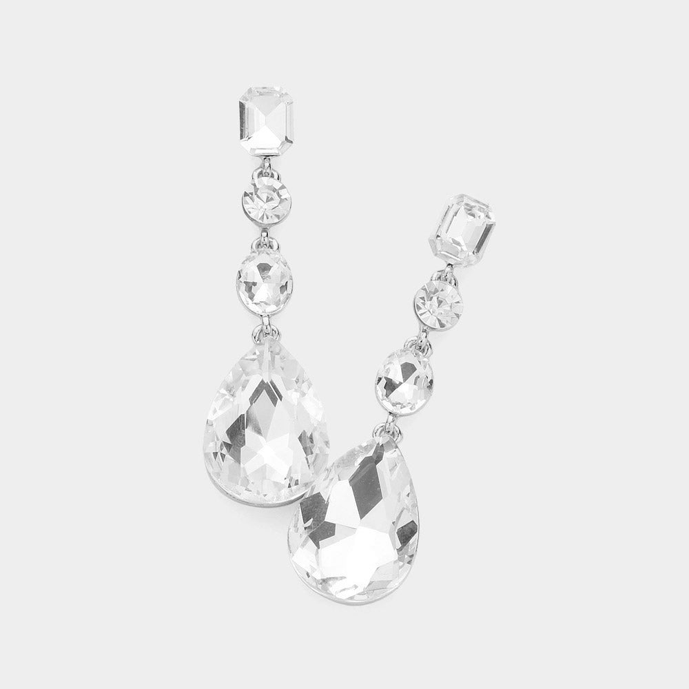Clear Multi Stone Drop Pageant Earrings  | Prom Earrings