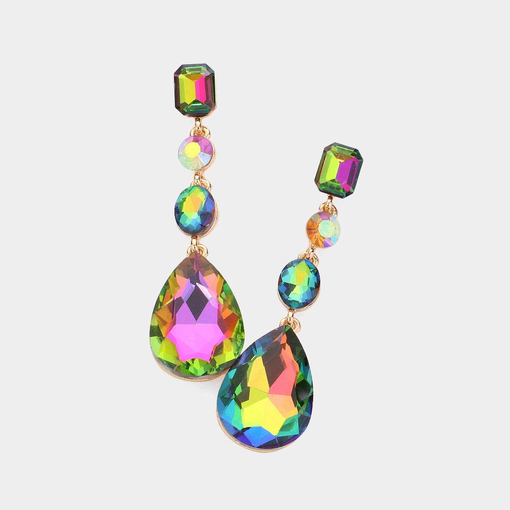 Multi-Color Multi Stone Drop Pageant Earrings  | Prom Earrings