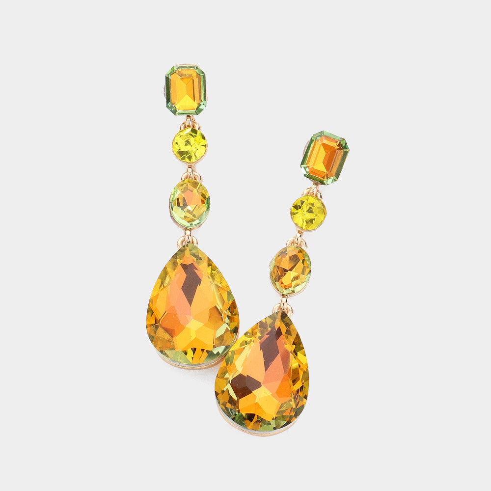 Yellow AB Multi Stone Drop Pageant Earrings  | Prom Earrings