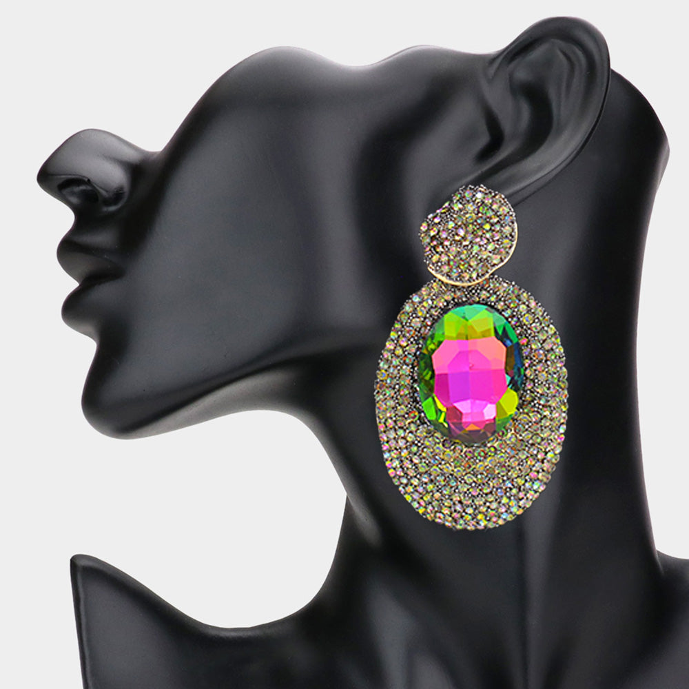Multi-Color and Rhinestone Oval Dangle Pageant Earrings| Fashion Earrings | Prom Earrings
