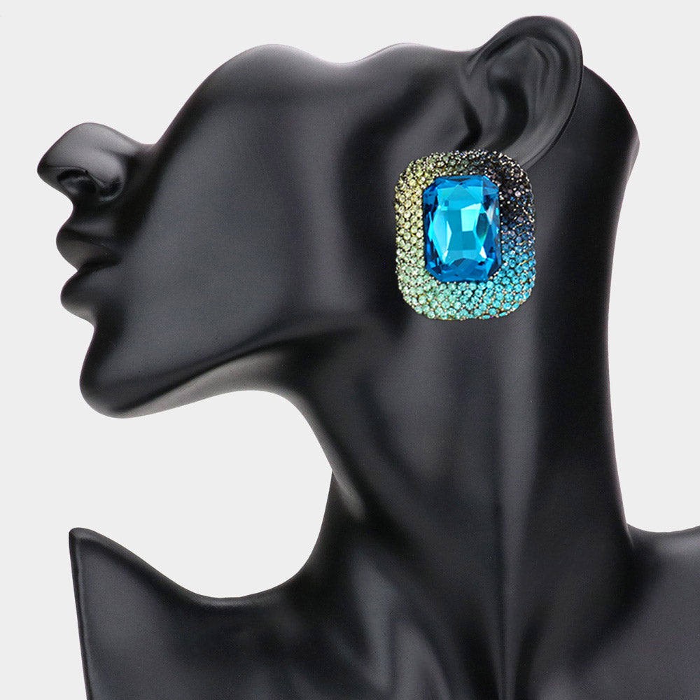 Blue Rectangle Pageant Earrings | Blue Prom Earrings 