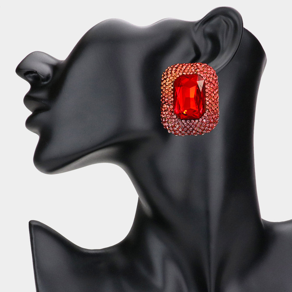 Red Rectangle Pageant Earrings | Red Prom Earrings