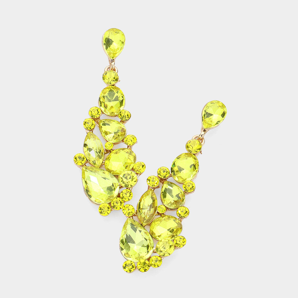 Yellow Round and Teardrop Cluster Pageant Earrings | Prom Earrings