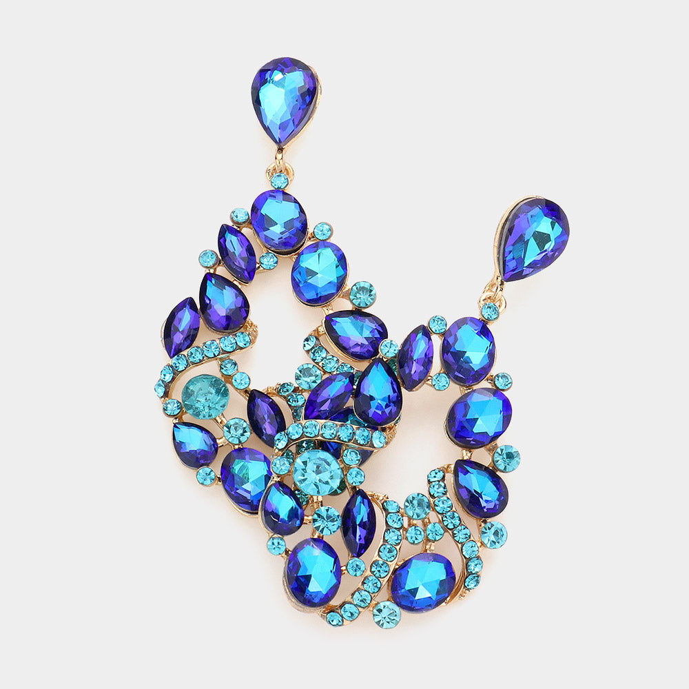 Aqua Crystal Multi Stone Dangle Pageant Earrings  | Homecoming Earrings