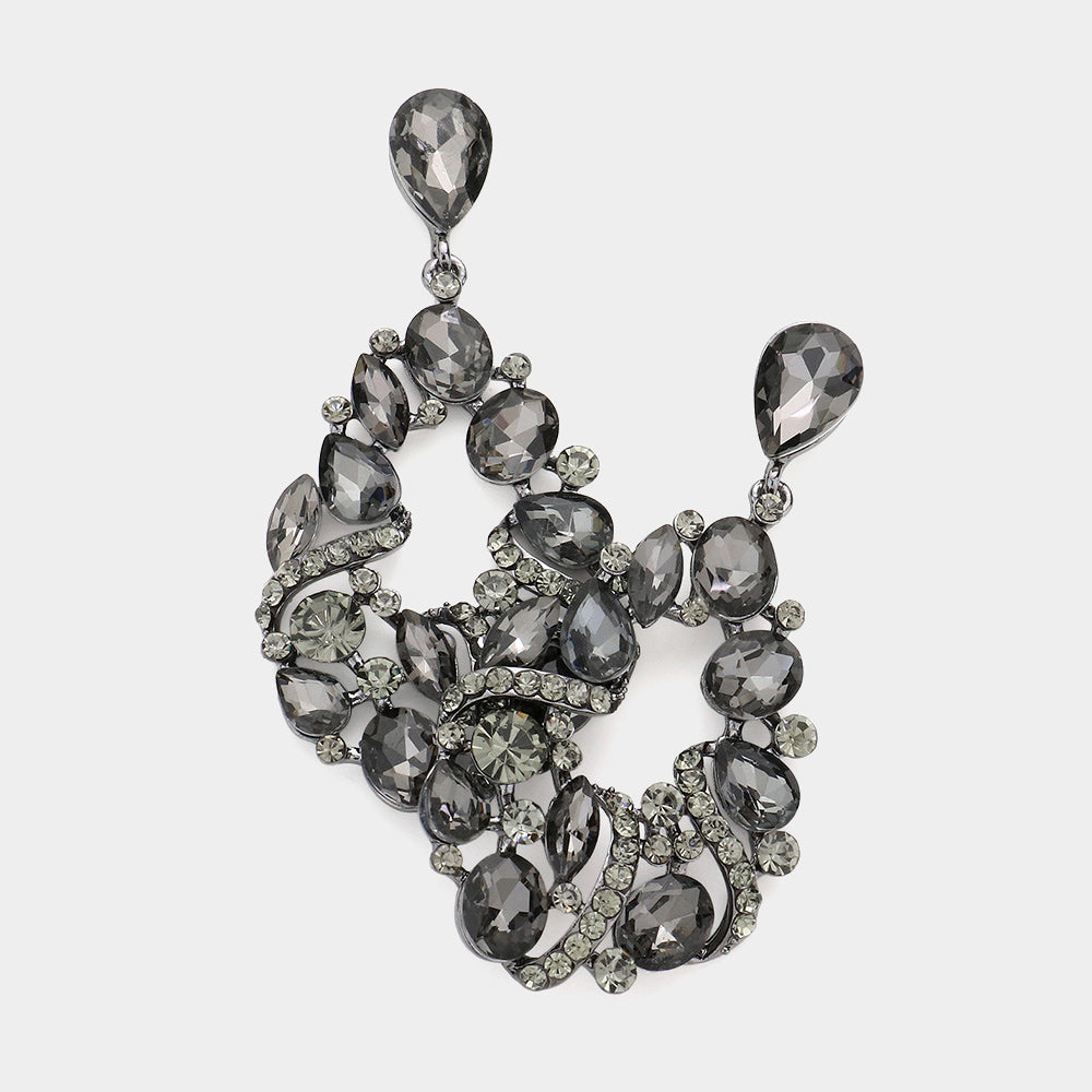 Black Diamond Crystal Multi Stone Dangle Pageant Earrings | Homecoming Earrings