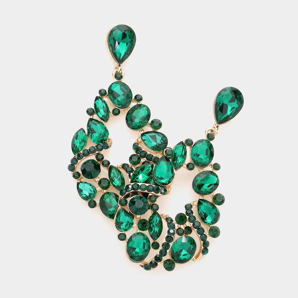 Emerald Crystal Multi Stone Dangle Pageant Earrings | Homecoming Earrings