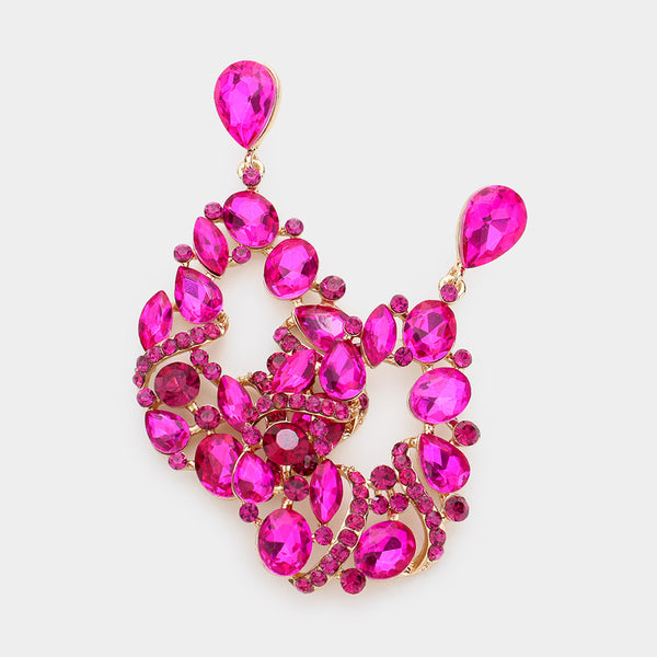 Fuchsia Crystal Multi Stone Dangle Pageant Earrings