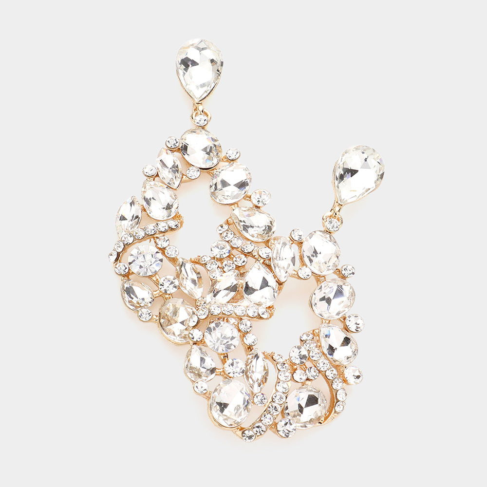 Clear Crystal Multi Stone Dangle Pageant Earrings on Gold | Homecoming Earrings