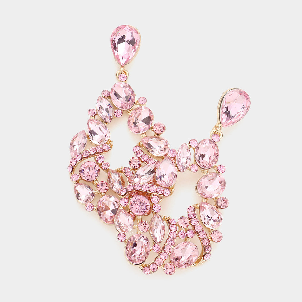 Pink Crystal Multi Stone Dangle Pageant Earrings  | Homecoming Earrings