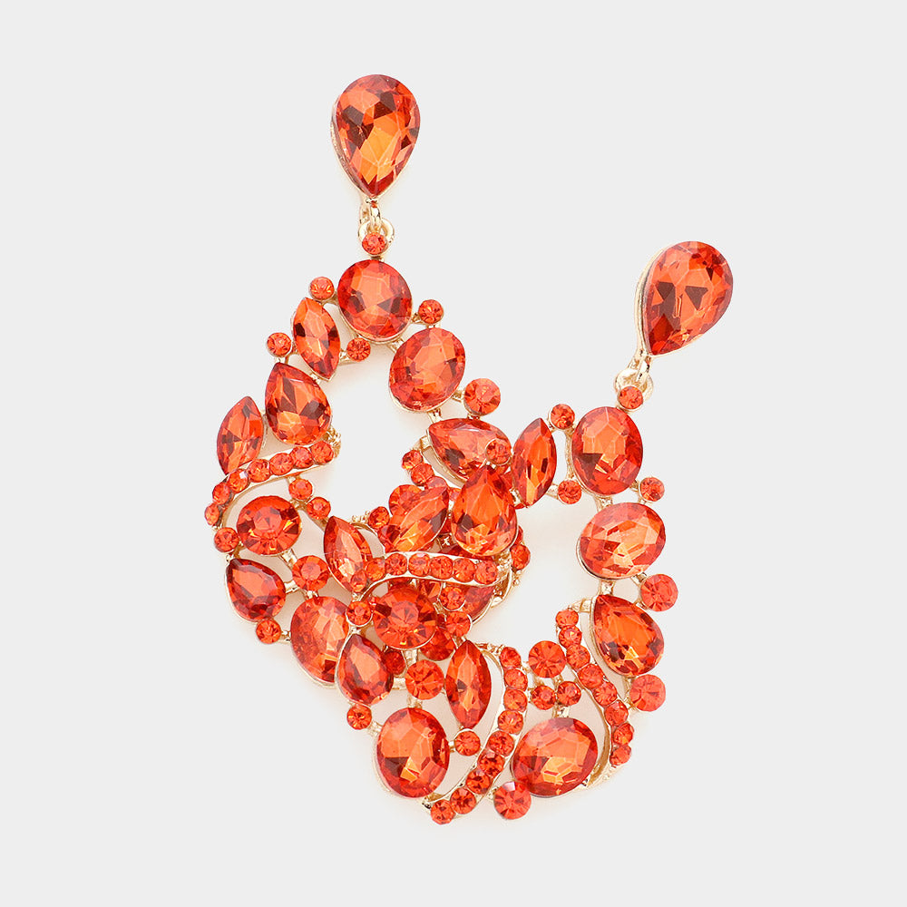 Orange Crystal Multi Stone Dangle Pageant Earrings  | Homecoming Earrings