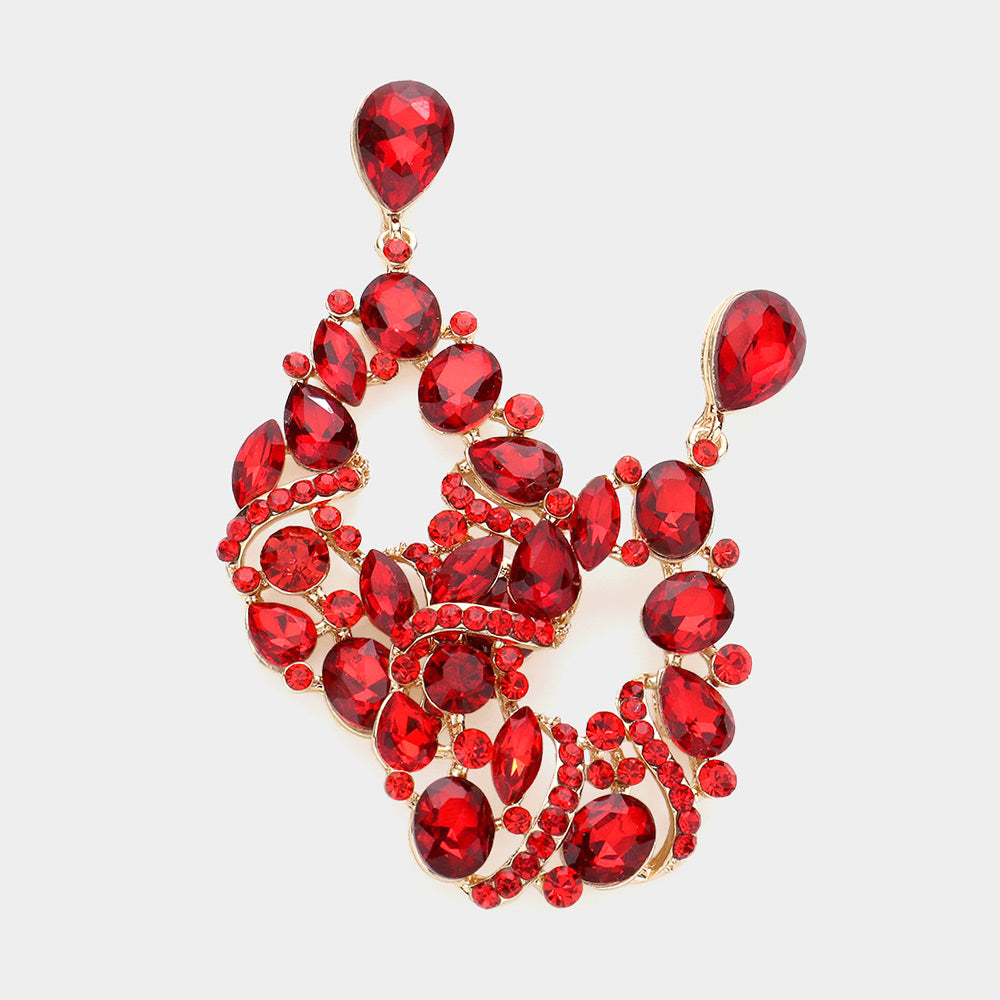 Red Crystal Multi Stone Dangle Pageant Earrings  | Homecoming Earrings
