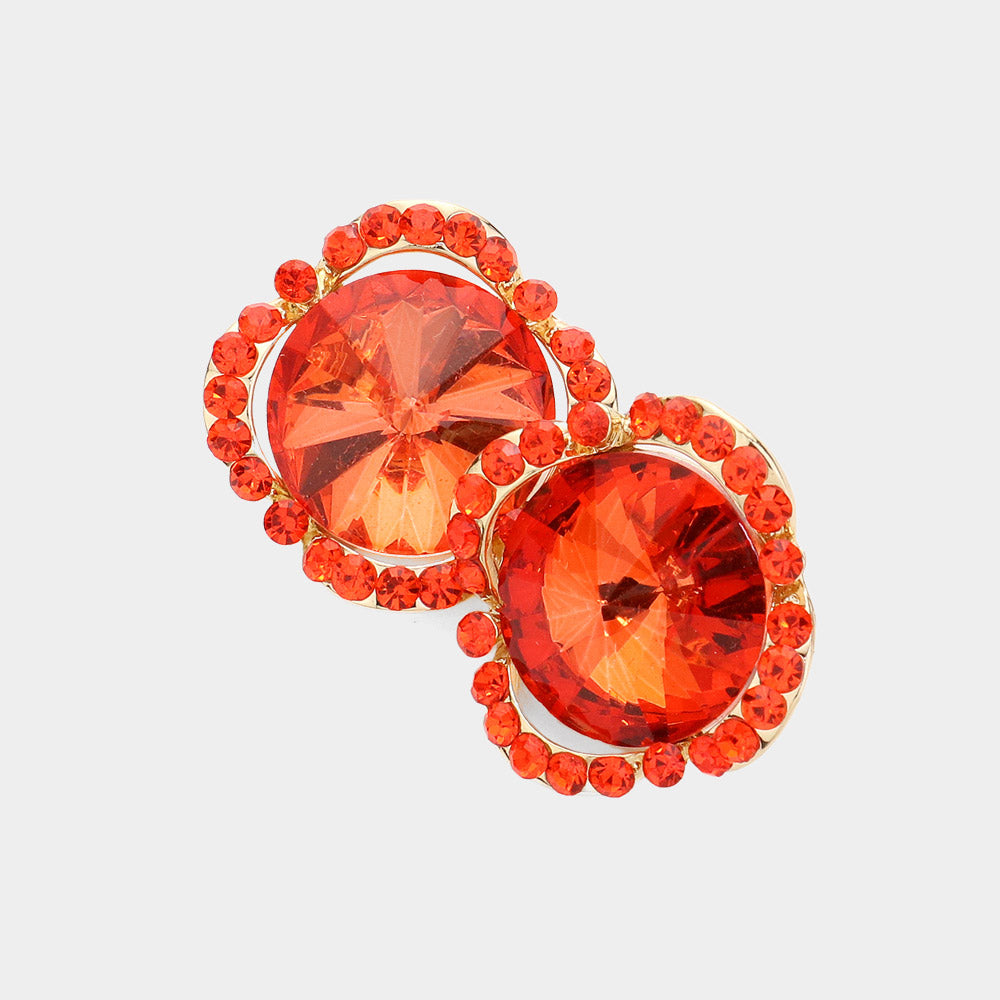 Round Orange Crystal and Rhinestone Accented Pageant Earrings  | Interview Earrings