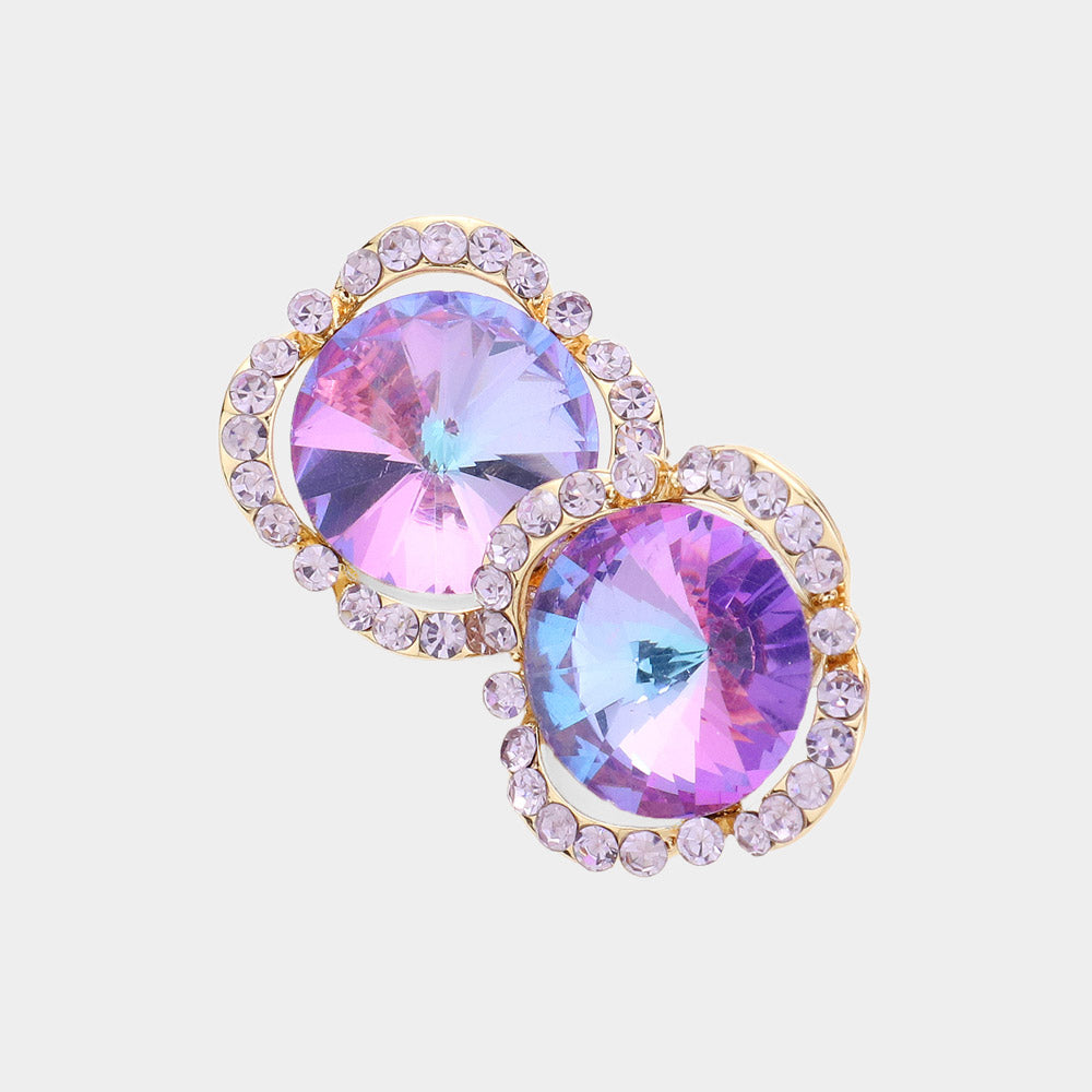 Round Violet Crystal and Rhinestone Accented Pageant Earrings  | Interview Earrings
