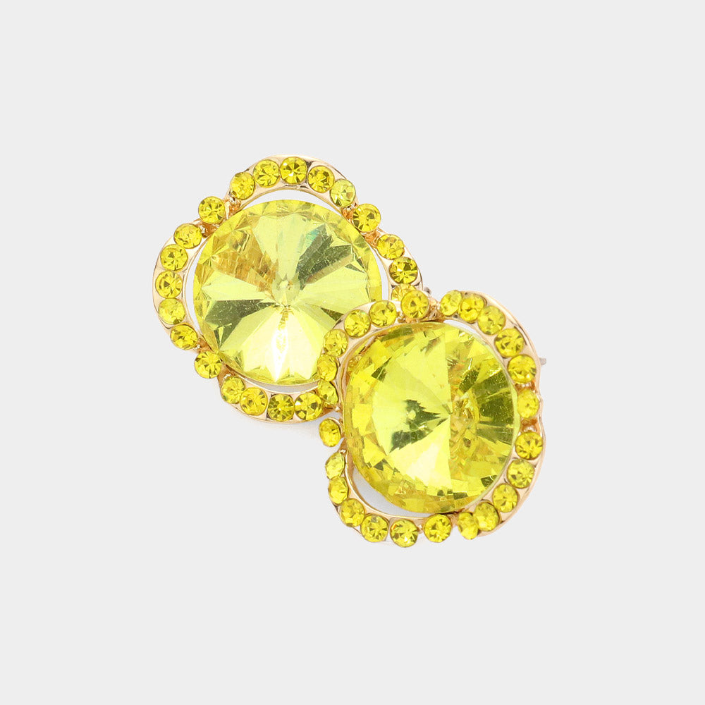 Round Yellow Crystal and Rhinestone Accented Pageant Earrings  | Interview Earrings