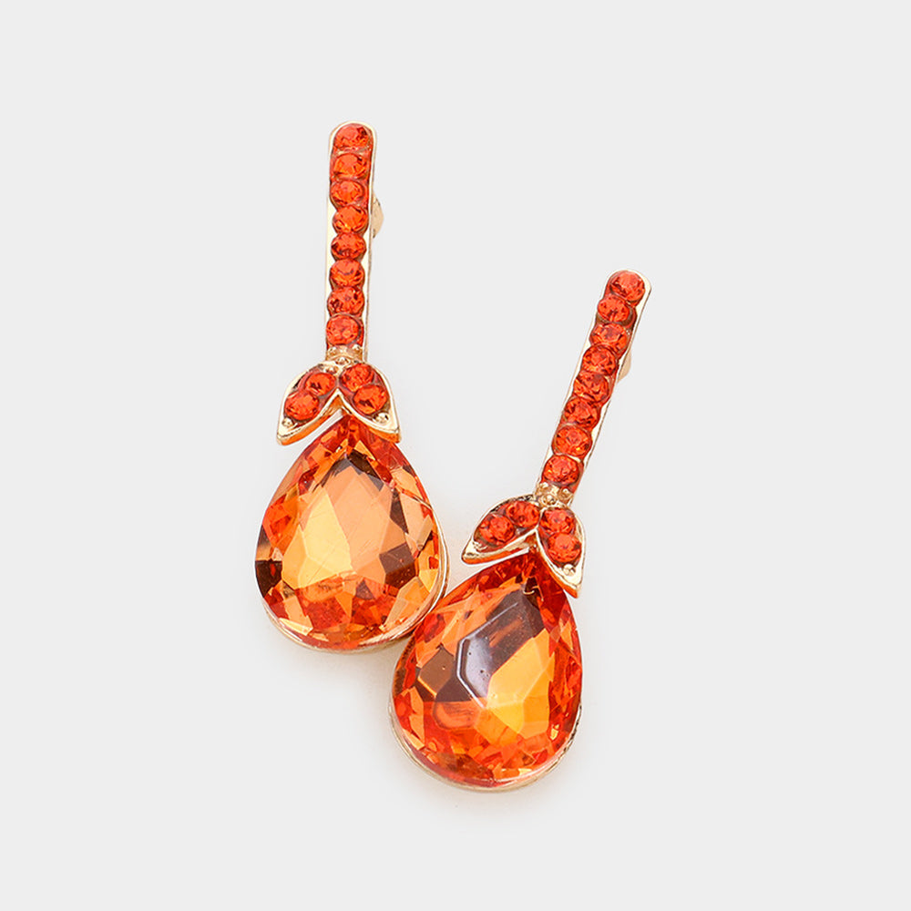 Orange Teardrop and Rhinestone Dangle Earrings  | Pageant Earrings | Interview Earrings