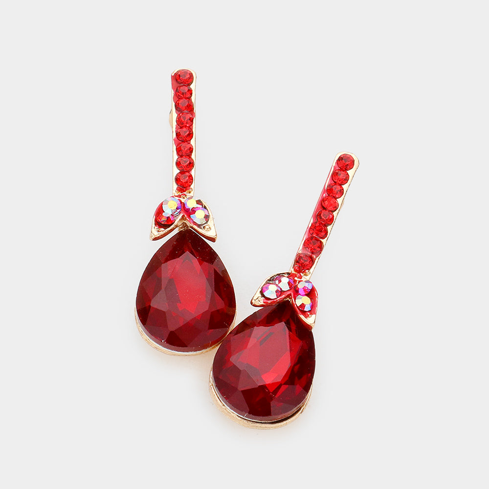 Red Teardrop and Rhinestone Dangle Earrings  | Pageant Earrings | Interview Earrings