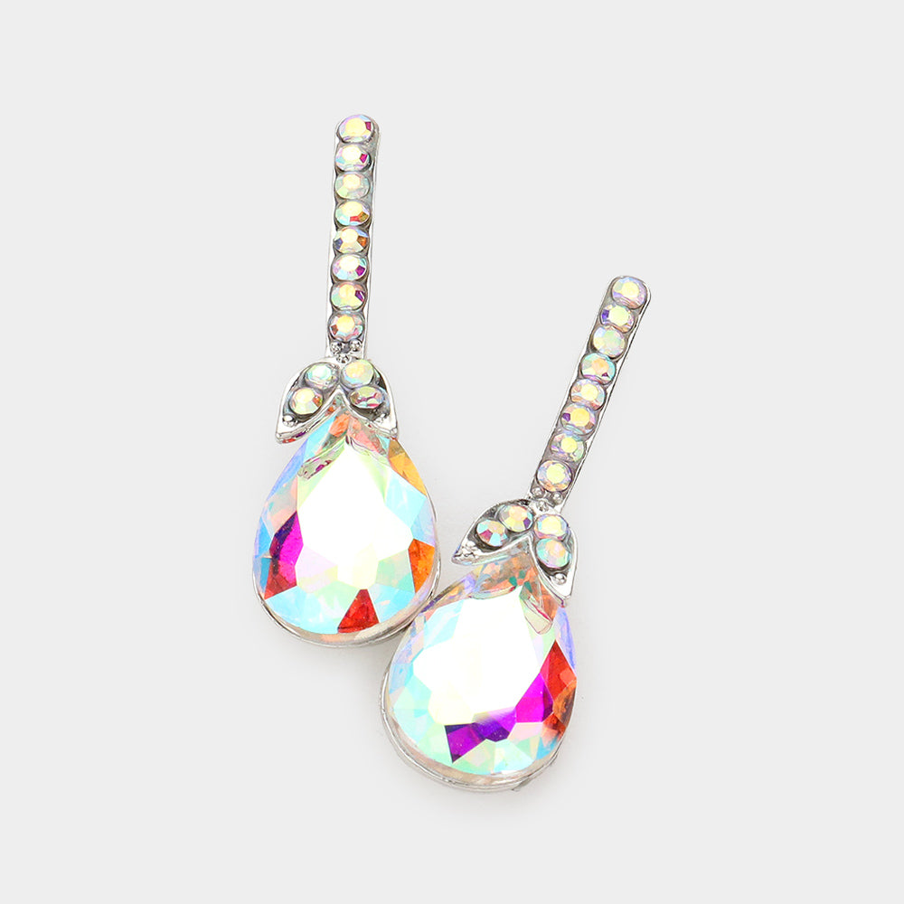 AB Teardrop and Rhinestone Dangle Earrings  | Pageant Earrings | Interview Earrings