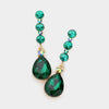 Emerald Teardrop and Round Crystal Dangle Earrings | Pageant Earrings
