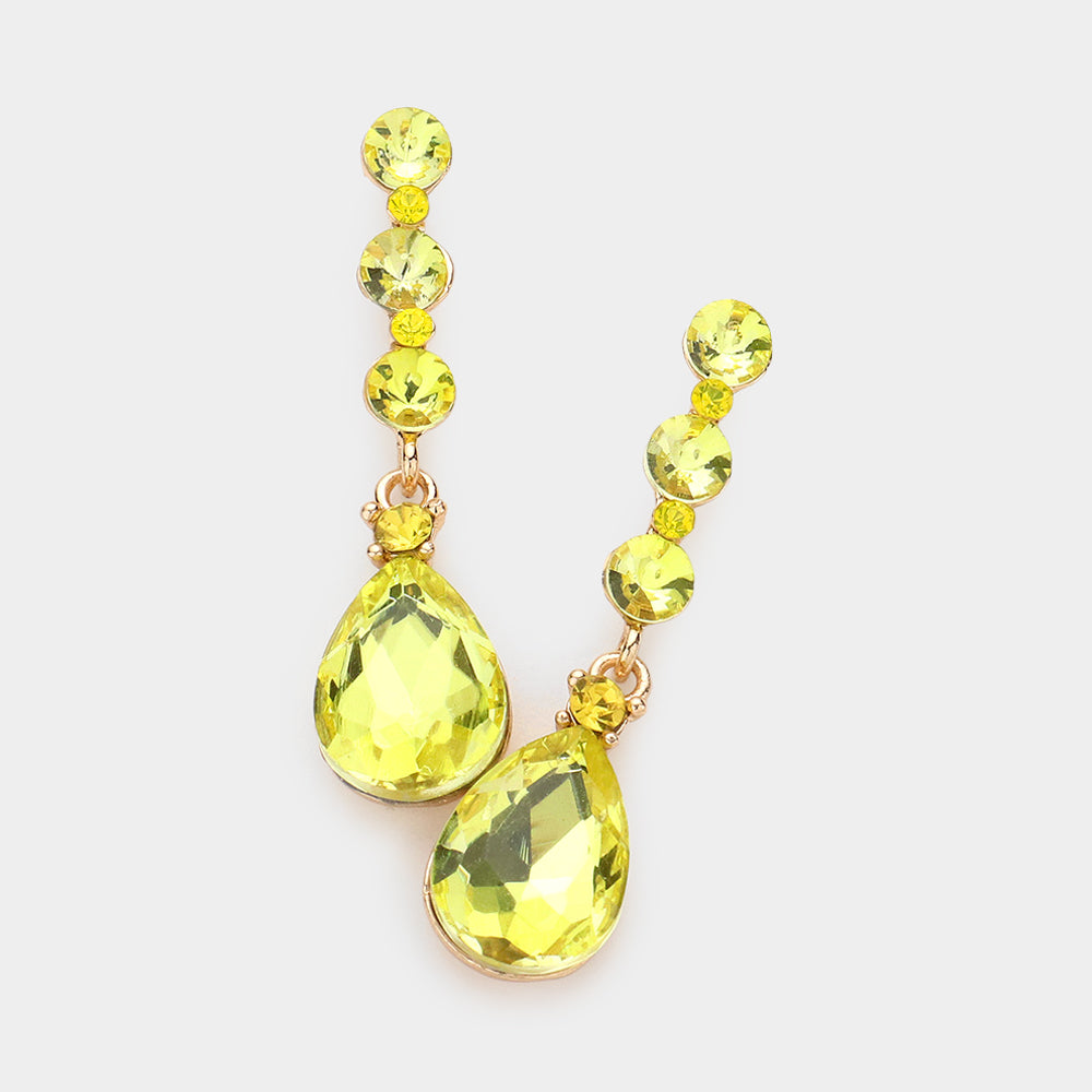 Yellow Teardrop and Round Crystal Dangle Earrings  | Pageant Earrings