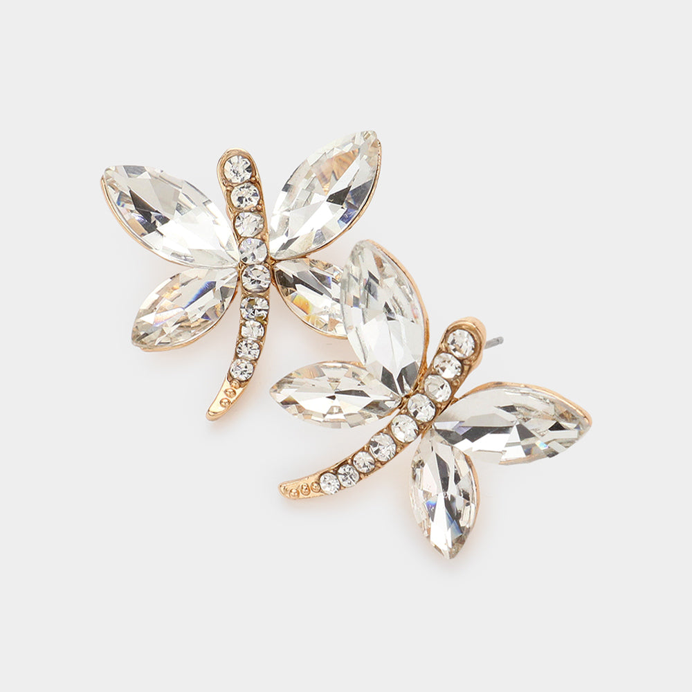 Young Girls Clear Butterfly Crystal Earrings on Gold  | Little Girls Earrings