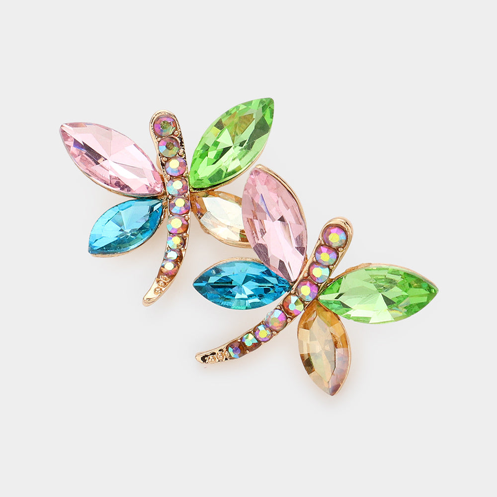 Young Girls Multi-Color Butterfly Crystal Earrings  | Little Girls Earrings