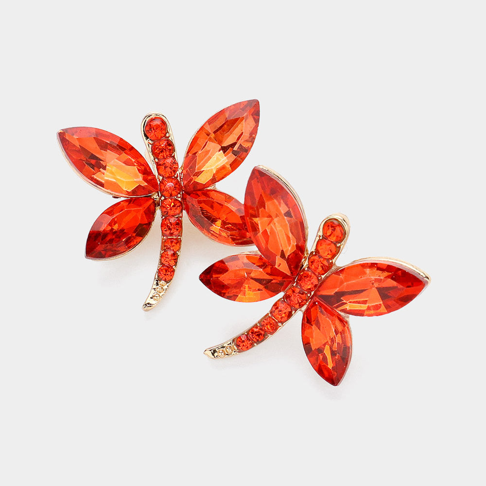 Young Girls Orange Butterfly Crystal Earrings  | Little Girls Earrings