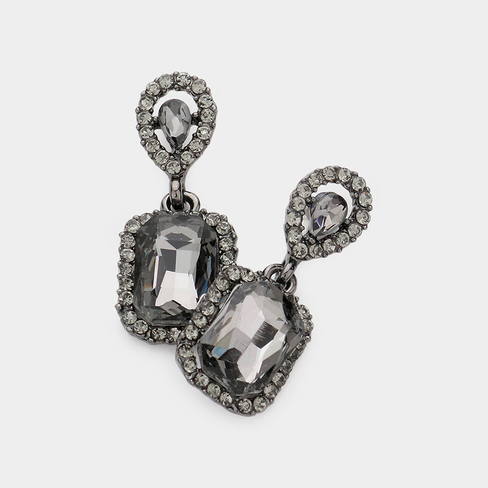 Small Square Black Diamond Dangle Pageant Earrings | Interview Earrings