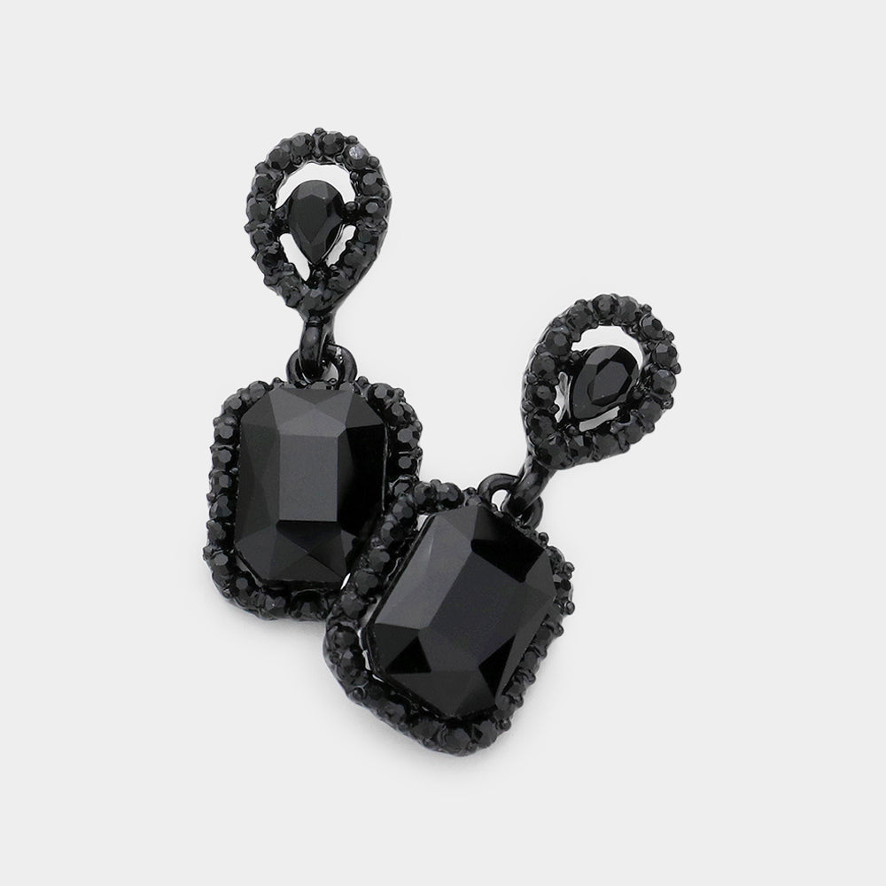 Small Square Black Dangle Pageant Earrings | Interview Earrings