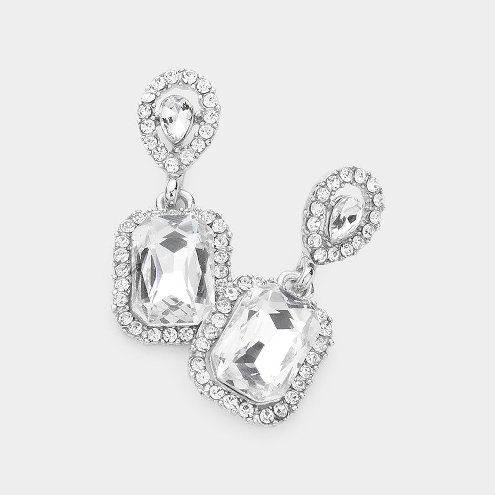 Small Square Clear Dangle Pageant Earrings | Interview Earrings