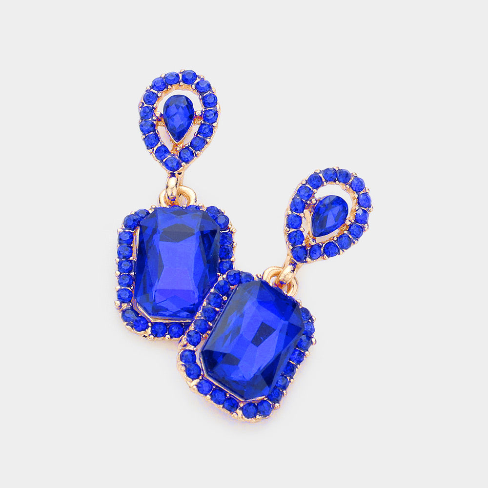 Small Square Sapphire Dangle Pageant Earrings | Interview Earrings