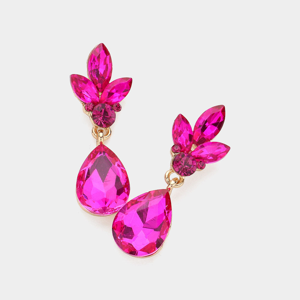 Fuchsia Teardrop and Marquise Dangle Pageant Earrings | Interview Earrings