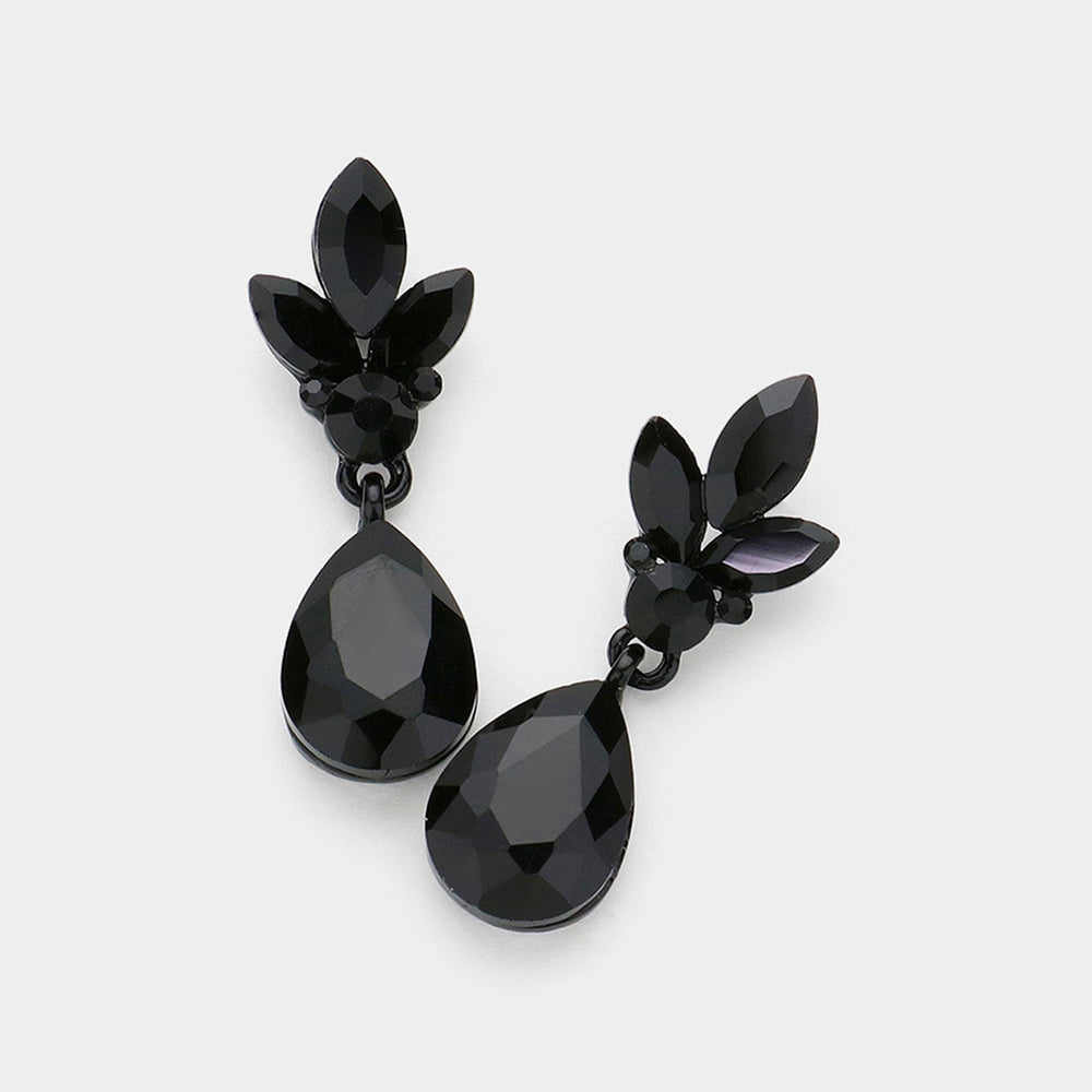 Jet Black Teardrop and Marquise Dangle Pageant Earrings  | Interview Earrings