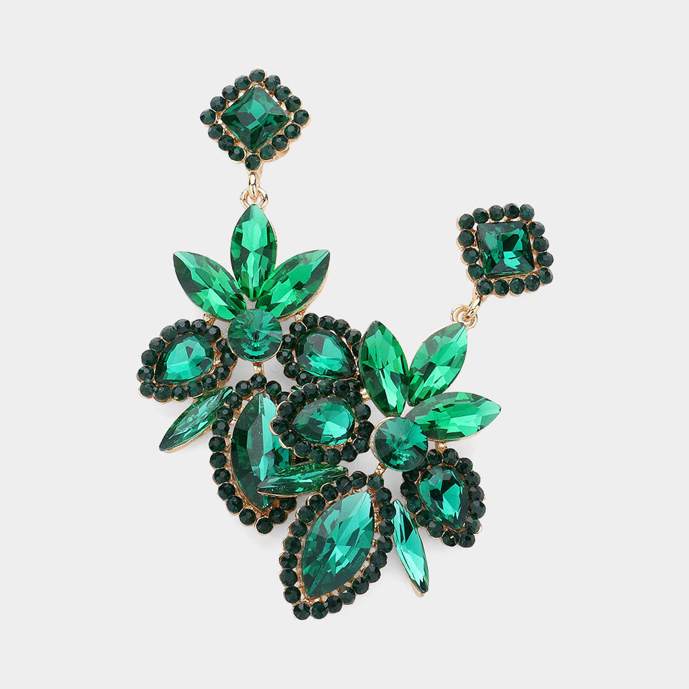 Emerald Multi Shape Stone Cluster Chandelier Pageant Earrings | Prom Earrings | Evening Earrings