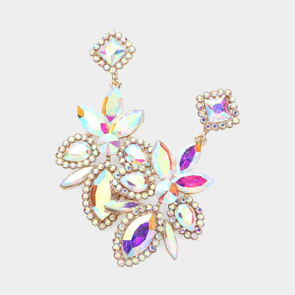 AB Multi Shape Stone Cluster Chandelier Pageant Earrings on Gold | Prom Earrings | Evening Earrings