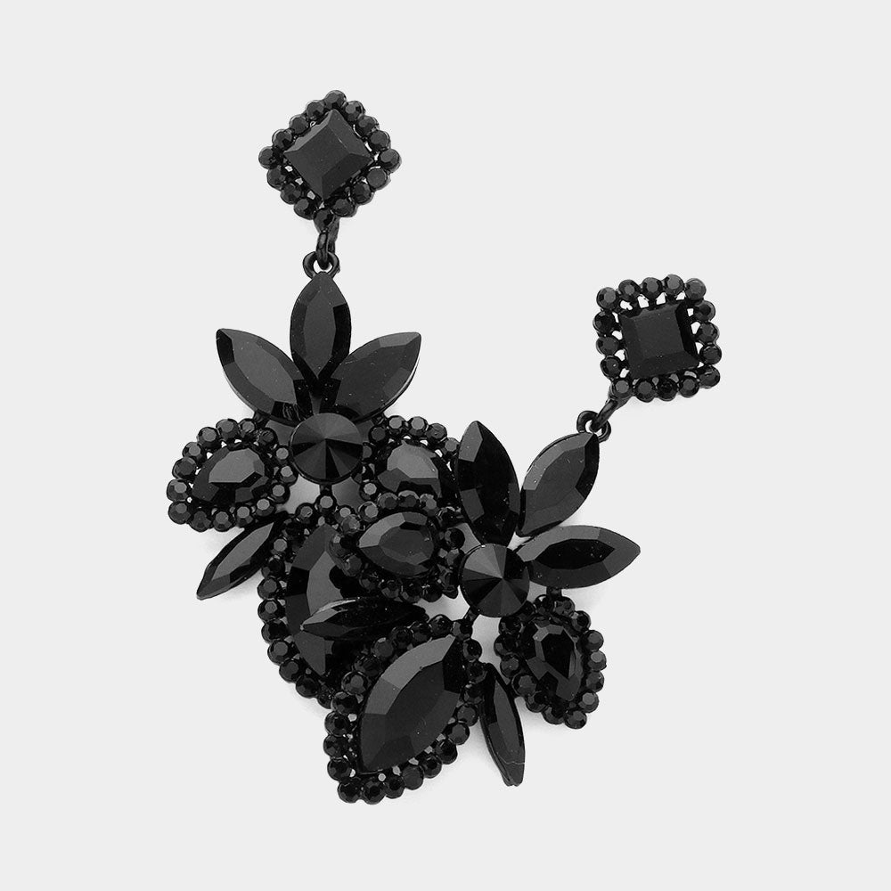 Black Multi Shape Stone Cluster Chandelier Pageant Earrings  | Prom Earrings | Evening Earrings |  627264