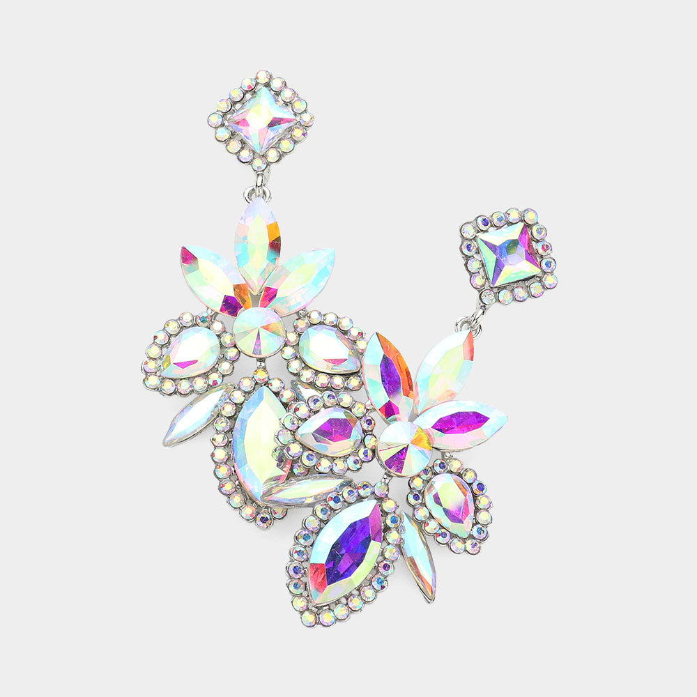 AB Multi Shape Stone Cluster Chandelier Pageant Earrings  | Prom Earrings | Evening Earrings