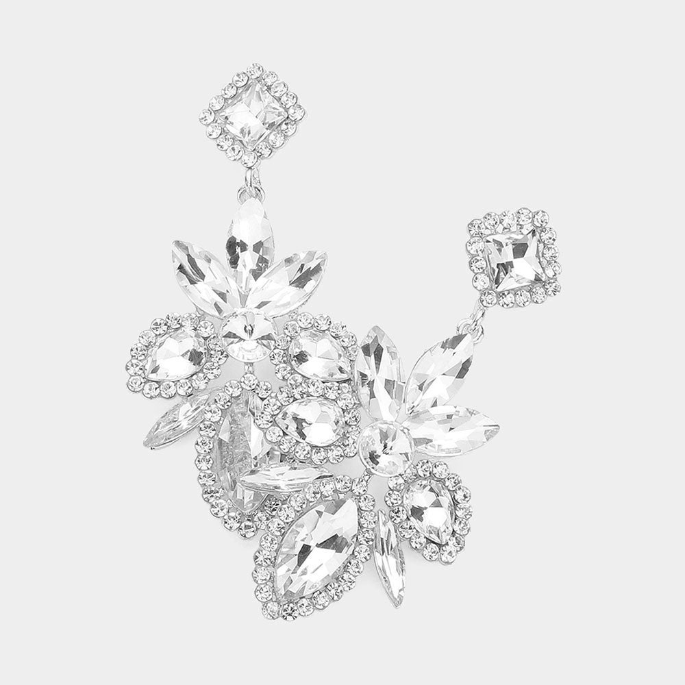 Clear Multi Shape Stone Cluster Chandelier Pageant Earrings  | Prom Earrings | Evening Earrings