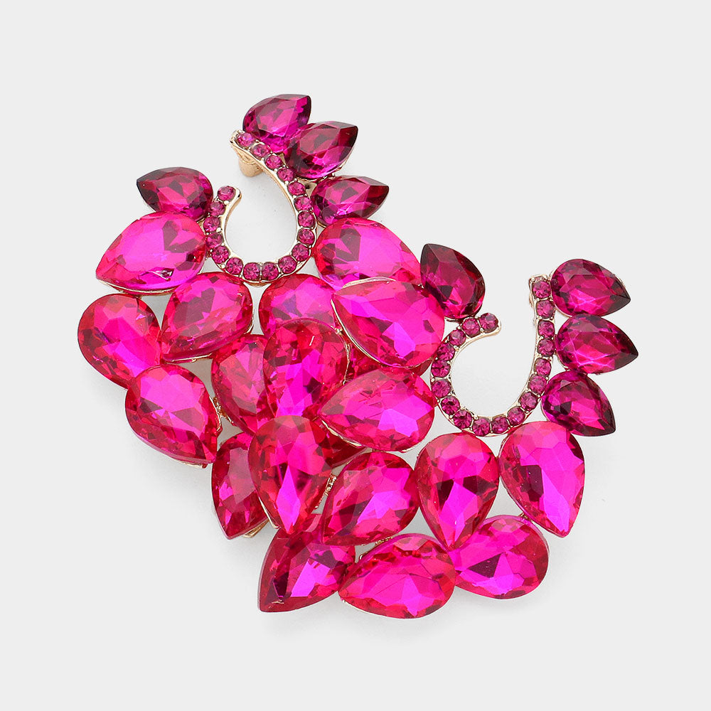Cluster of Fuchsia Teardrop Stones Pageant Earrings | Prom Earrings 