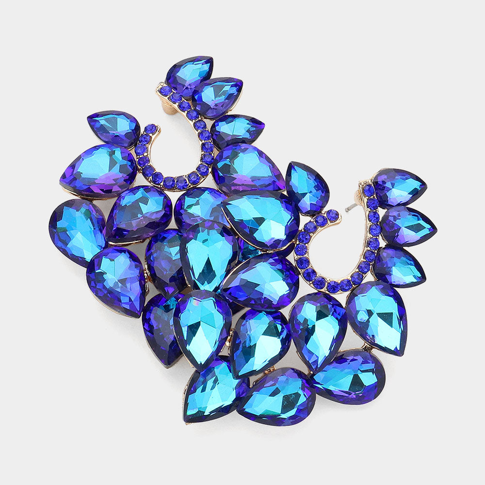 Cluster of Sapphire Teardrop Stones Pageant Earrings | Prom Earrings