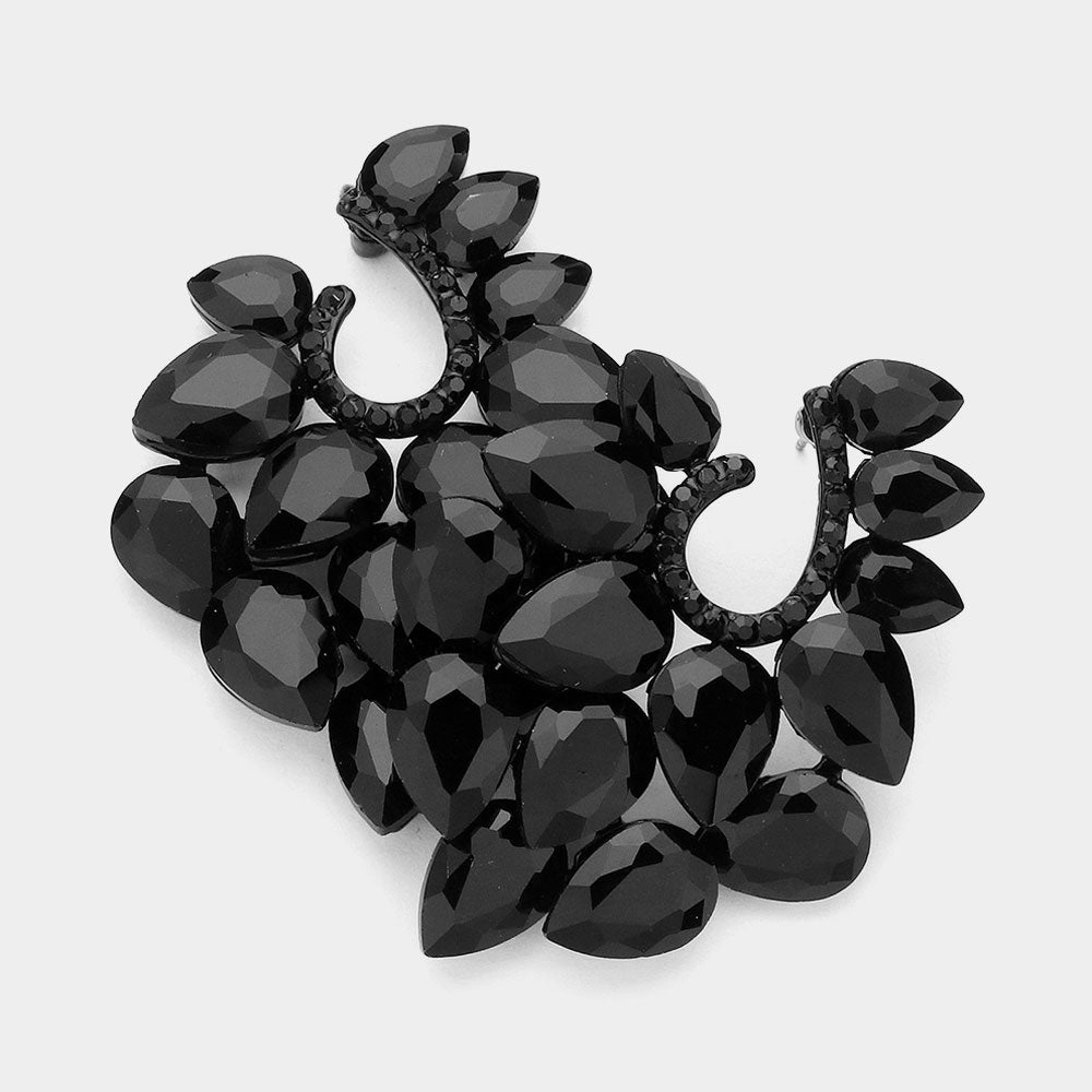 Cluster of Jet Black Teardrop Stones Pageant Earrings | Prom Earrings