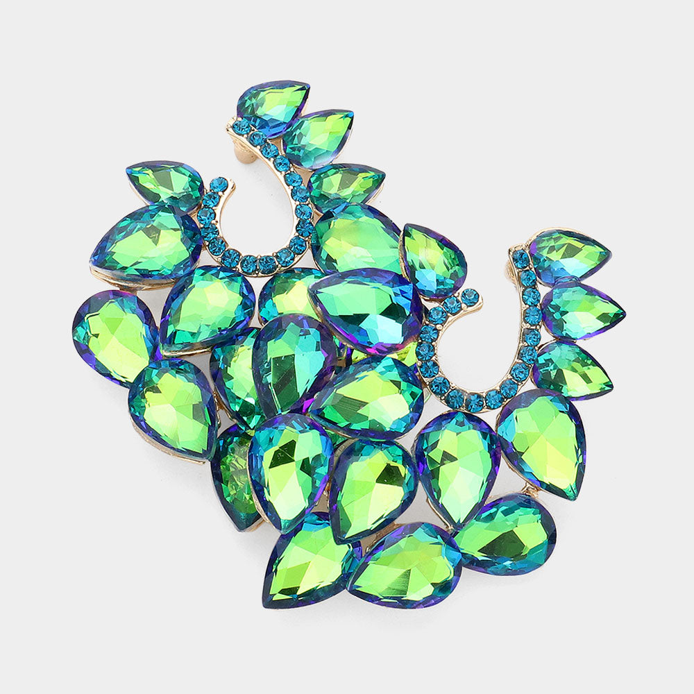 Cluster of Green AB Teardrop Stones Pageant Earrings | Prom Earrings