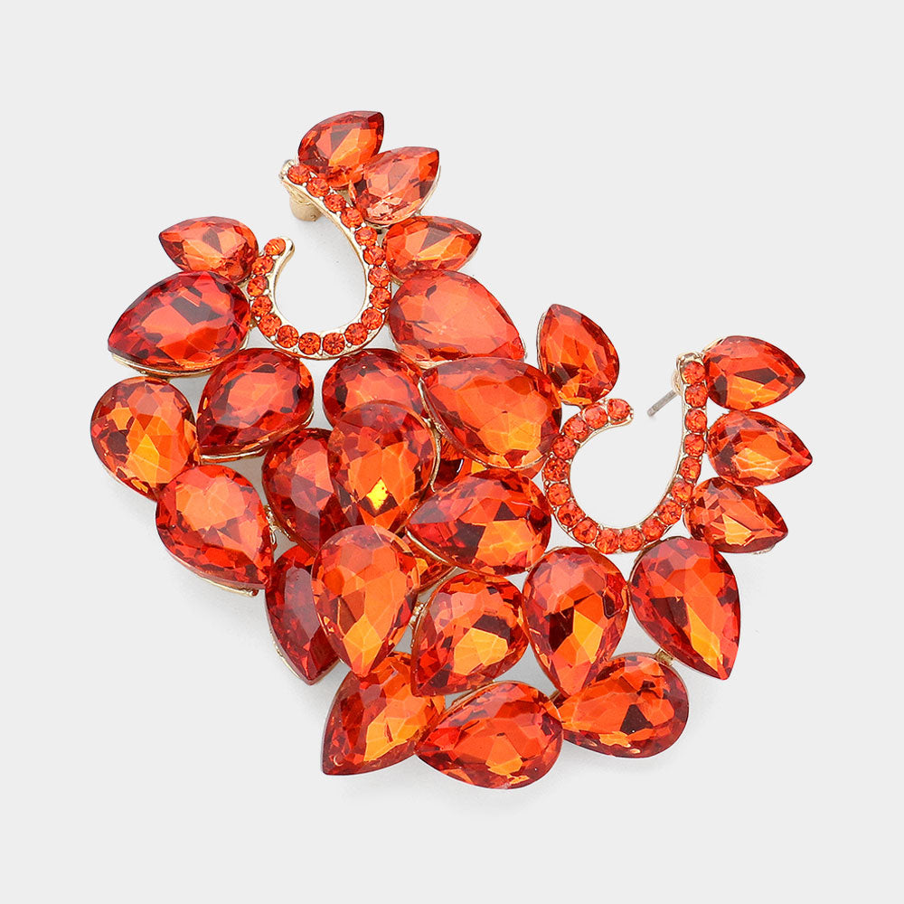 Cluster of Orange Teardrop Stones Pageant Earrings | Prom Earrings