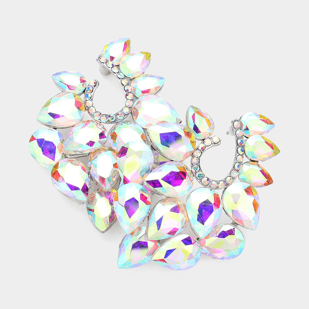Cluster of AB Teardrop Stones Pageant Earrings | Prom Earrings