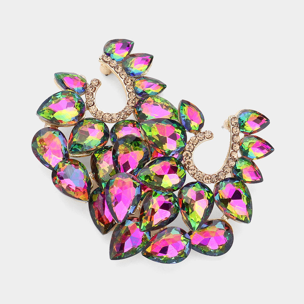 Cluster of Multi-Color Teardrop Stones Pageant Earrings | Prom Earrings