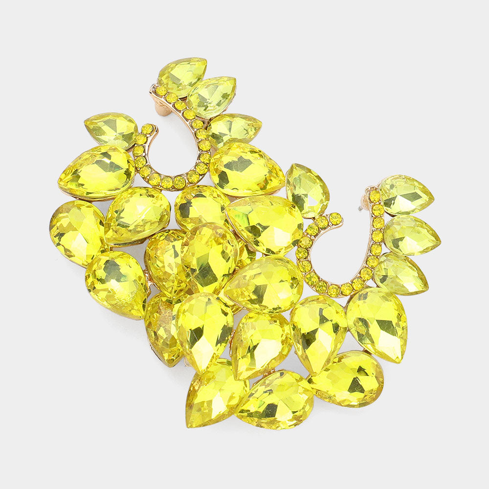 Cluster of Yellow Teardrop Stones Pageant Earrings | Prom Earrings