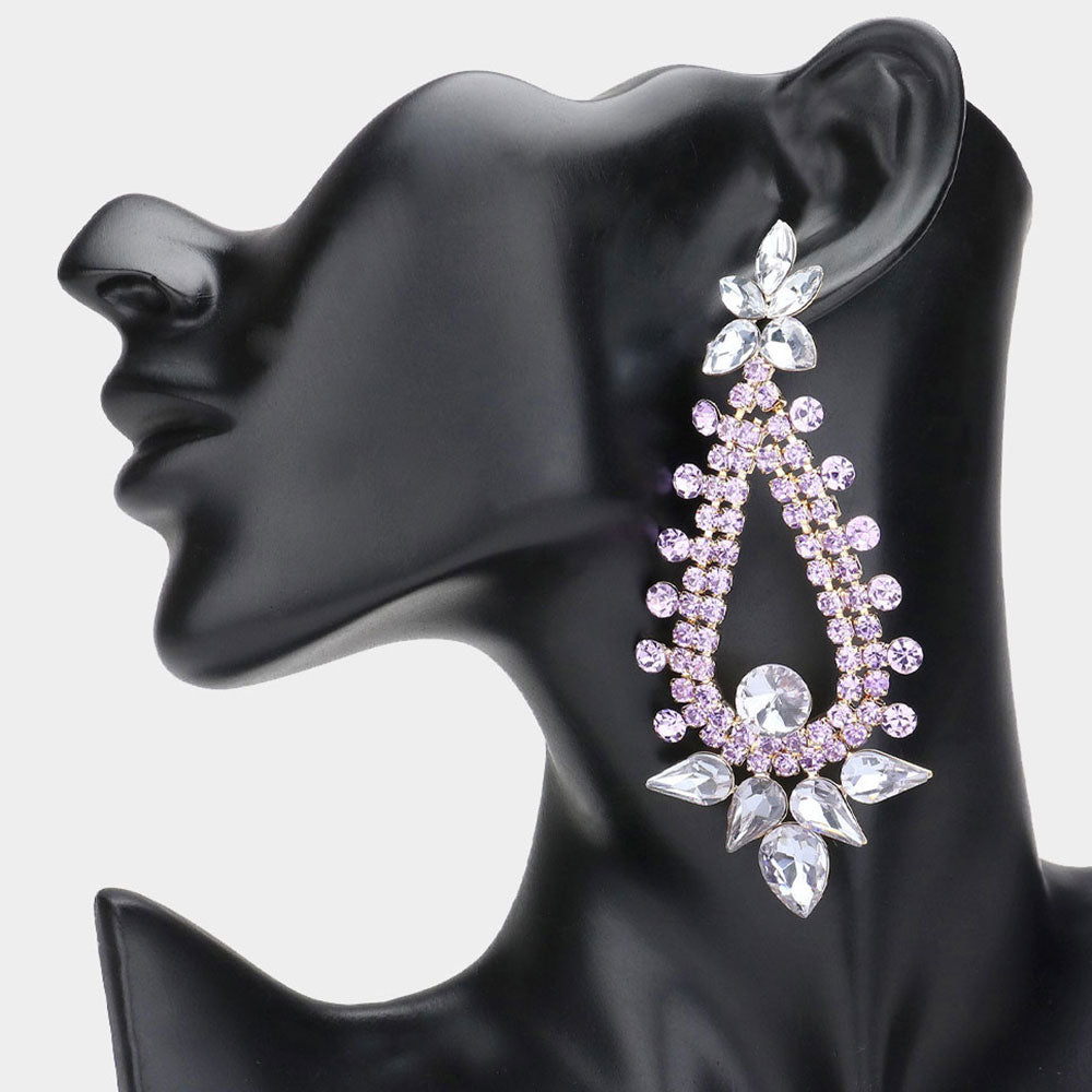 Long Lavender Teardrop and Round Stone Chandelier Earrings | Pageant Earrings | Prom Earrings