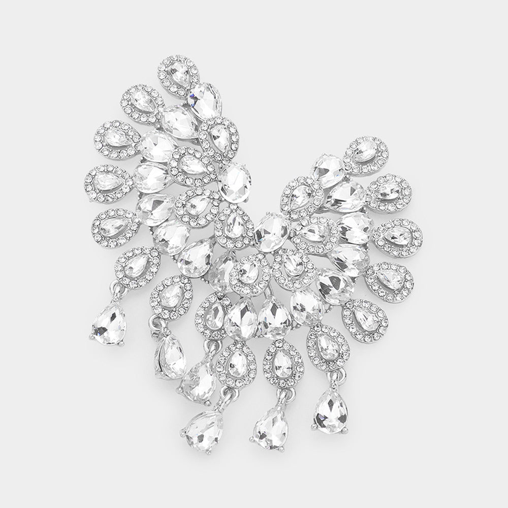 Clear Teardrop Rhinestone Accented Pageant Earrings | Prom Earrings