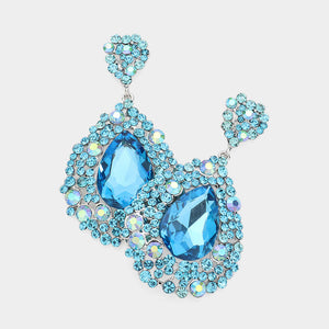 Aqua Chandelier Earrings with AB Stones | Pageant Chunky Earrings 