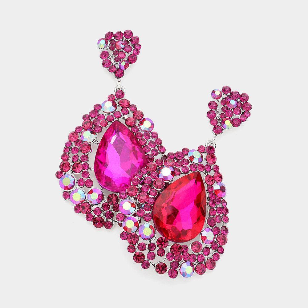 Chunky Hot Pink Fuchsia Teardrop Statement Earrings Large Prom & Pageant Style | L&M Bling Chunky Hot Pink Fuchsia Teardrop Statement Earrings Large Prom & Pageant Style | L&M Bling